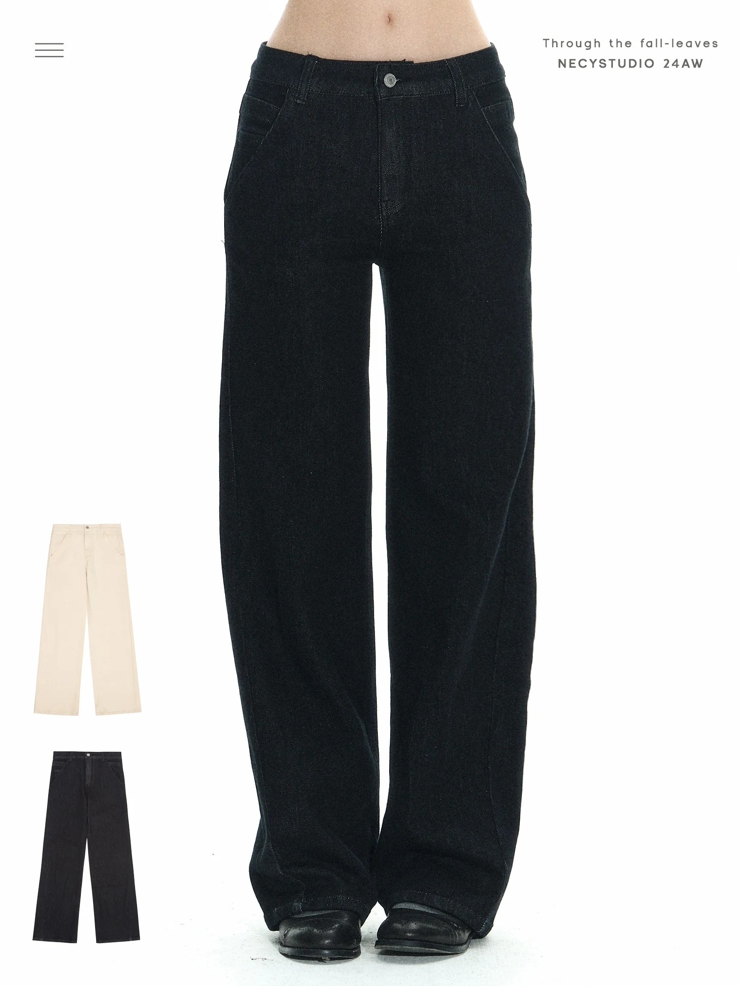 

NECY Studio Double Color Waed Denim Pants Loose Fit Straight Leg Wide Leg Floor Length Casual Trousers for Girls