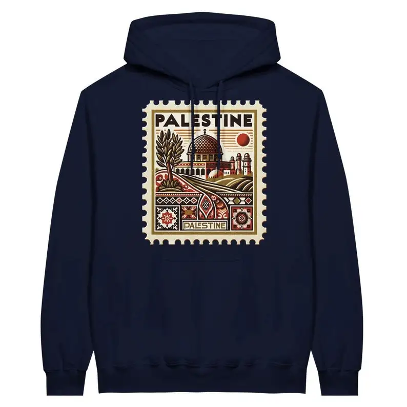 ヴィンテージパレスチナ文化切手クラシックユニセックスプルオーバーパーカーハートカリグラフィーパーカー独立ギフト衣類