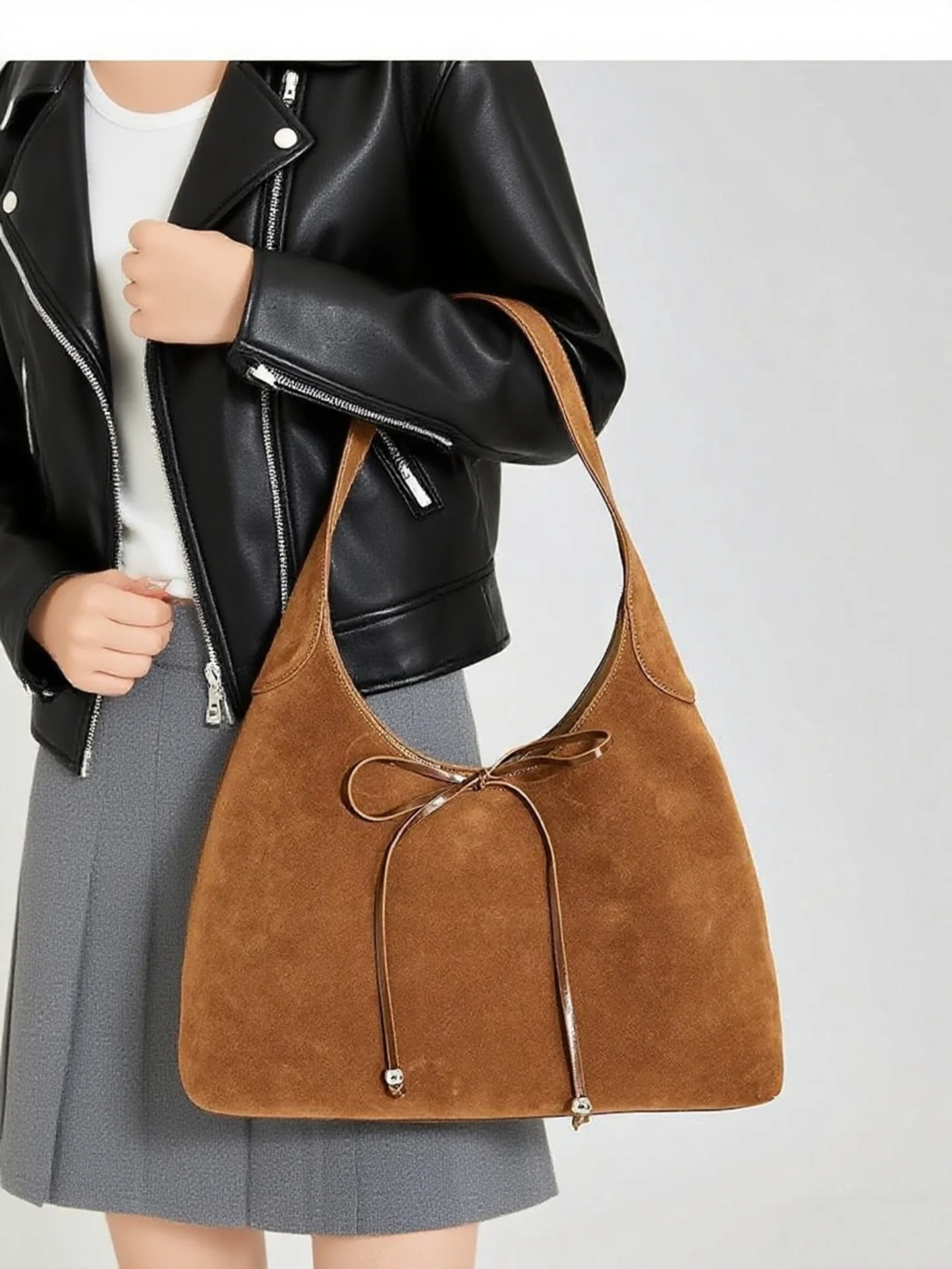 

Retro Bow Matte Large Capacity Tote Bag 2025 Autumn New Fashion Suede Commuter Shoulder Bags