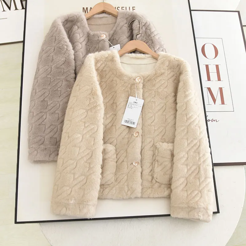 

Экологичная шуба из искусственного меха, новинка зимы 2024, круглый Sle, свободная и модная женская верхняя одежда