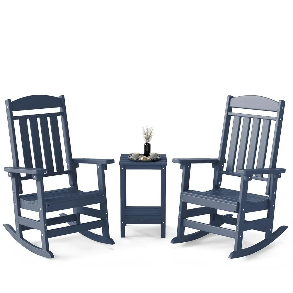 

3Piece Outdoor Rocking Chairs Set, High Back Patio Rocker with Side Table, HDPE All Weather Resistant Oversized Rocking Chairs