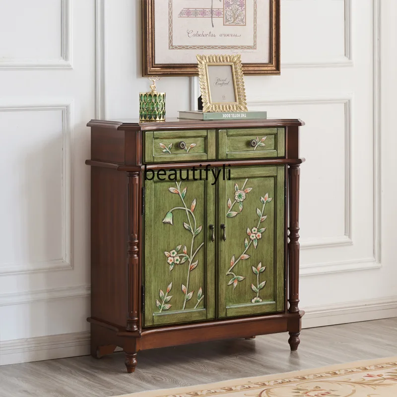 American and French retro two-bucket two-door cabinet porch classical painted furniture gold storage