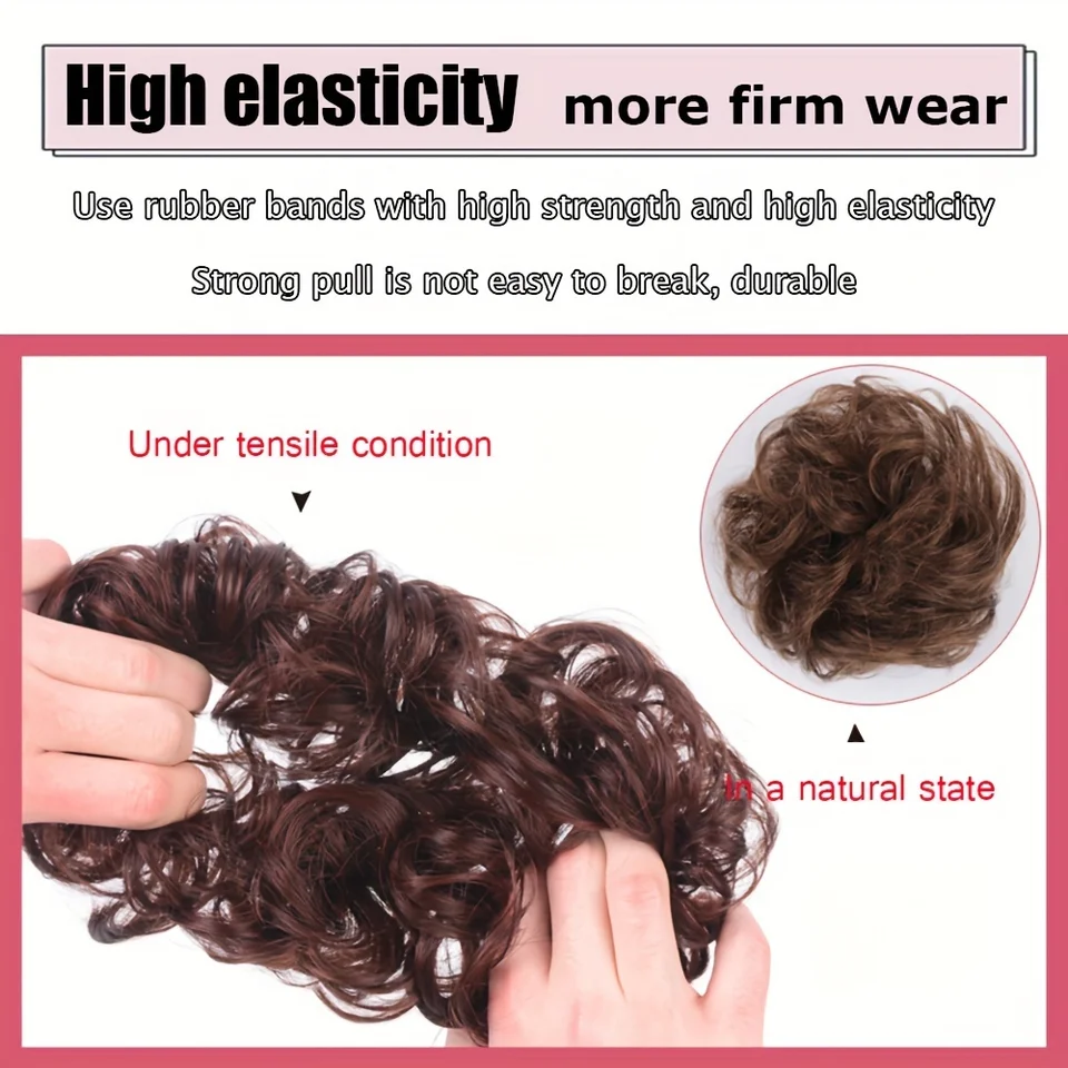 Moño sintético con liga elástica, postizo de cabello con clip para cola de caballo, recogido, para mujer, Navidad 6