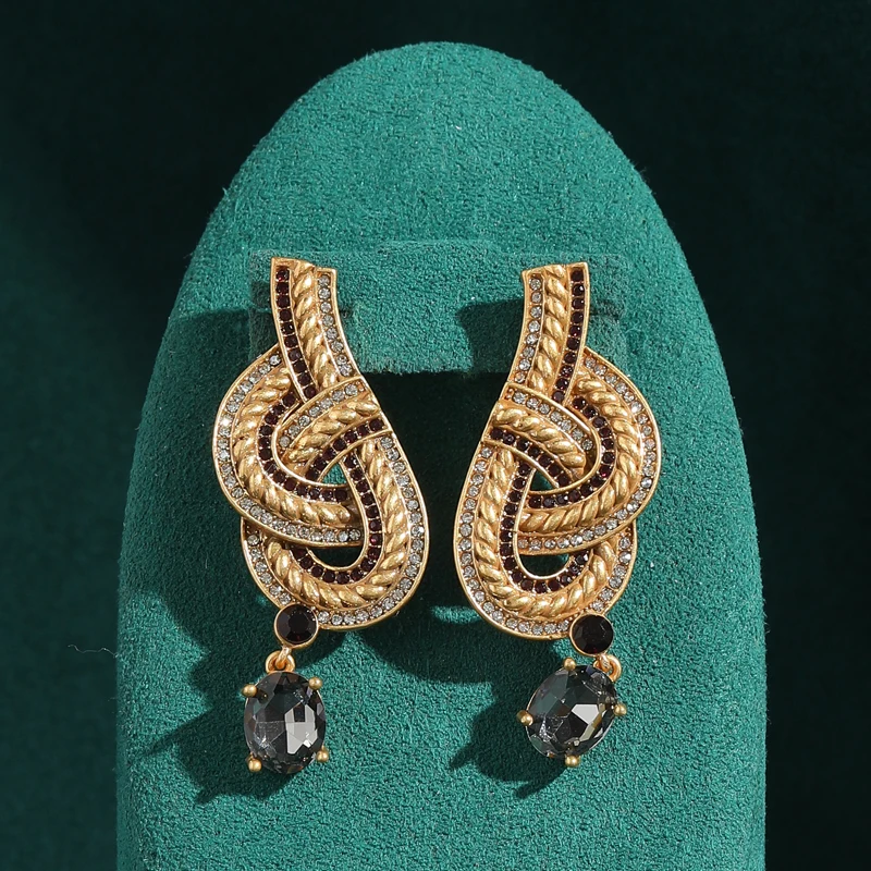 

Antique Gold Plated Knot Drop Earrings Crystal Vintage Rhinestone Purple Jewelry Women New 2026 Chinese Style Trend Accessories