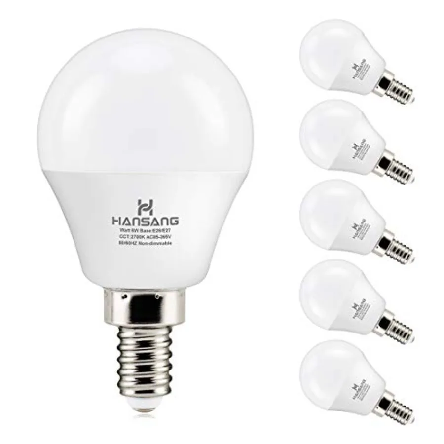 6 watt 60w Equivalent LED Bulbs, E12 Small Base Candelabra Round Light Bulb, 600 Lumen, Ceiling Fan Light Bulbs, A15 LED Bulb G