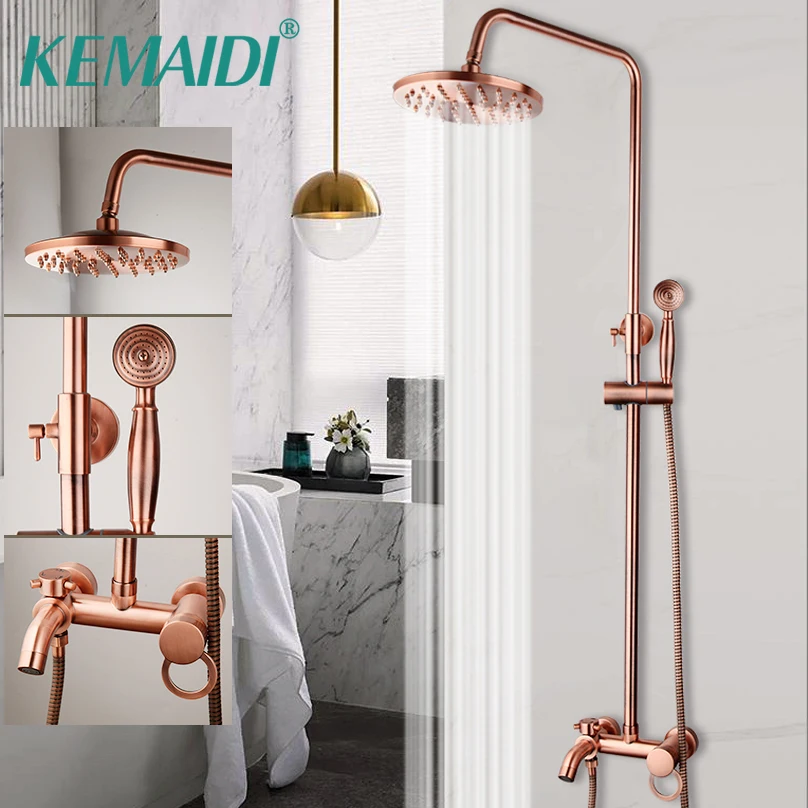 KEMAIDI Bathroom Shower Set Rain Shower Head Pink Bath Shower Systerm Bathtub Mixer Cold Hot Water Faucets Dual Handle Faucet