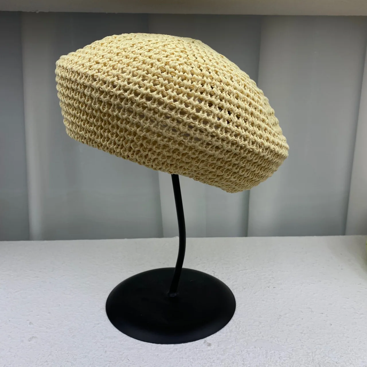 7252 Straw Beret Summer French Beret Hats For Women Artist Crochet Beret Khaki JOYHY Women main image 3