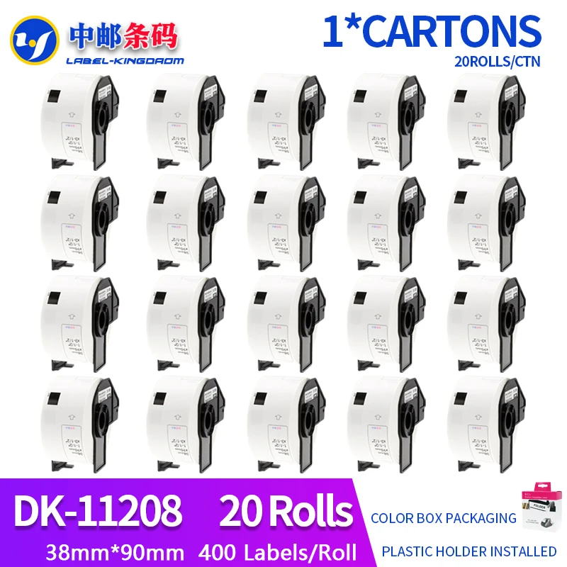 20 Rolls Compatible DK-11208 Label 38*90mm 400Pcs for Brother QL-700/800/1060/1100 Thermal Printer All Include Plastic Holder