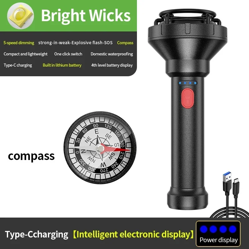 

JIASHUAIXIN светодиодный фонарик USB перезаряжаемый портативный уличный экспедиционный компас многофункциональный фонарь с подсветкой