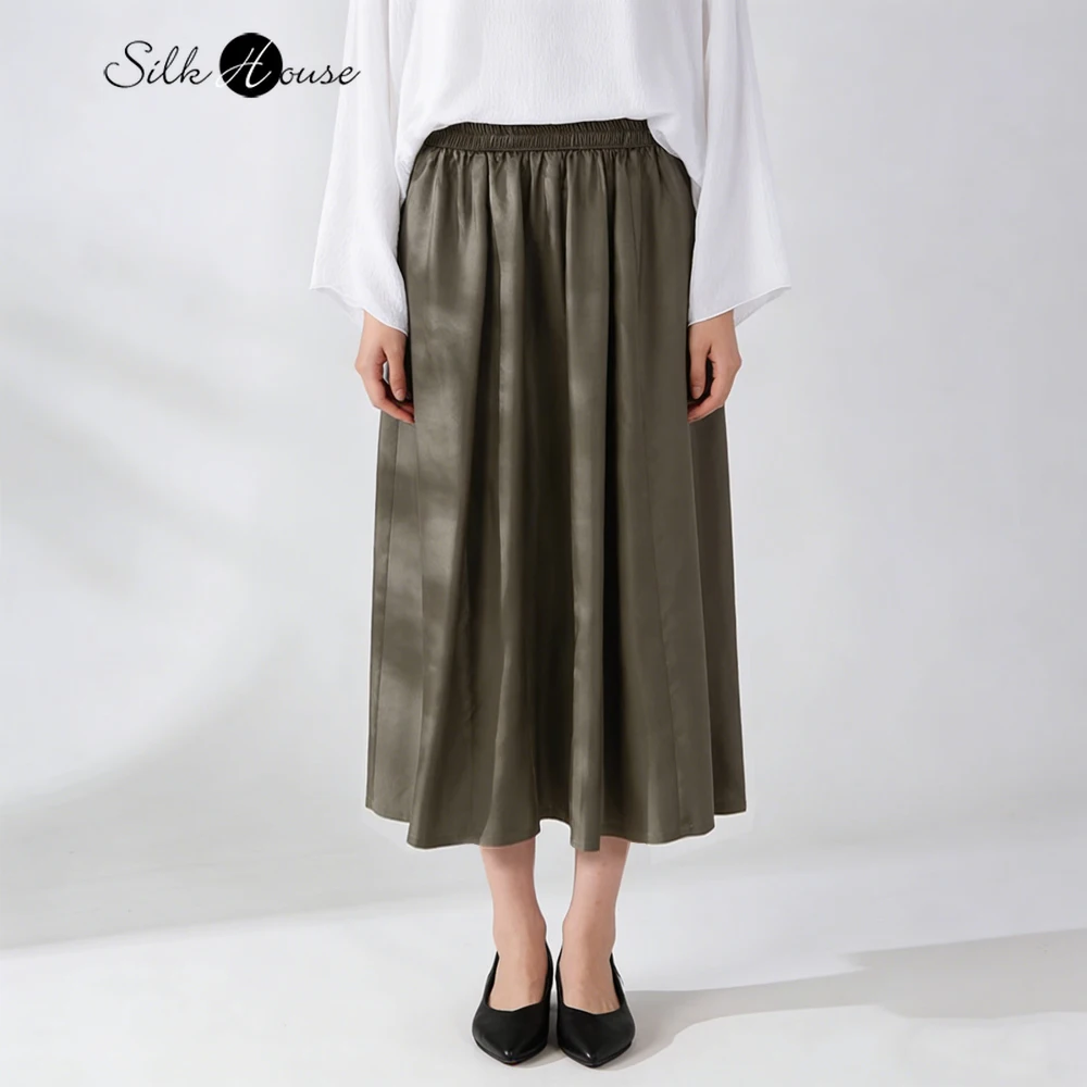 

Plus Size Vacation Style 100% Natural Mulberry Silk Crepe De Chine Elegant Temperament Elastic Waist Breathable Women's Skirt
