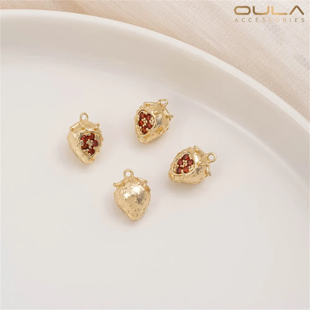 

14K Gold-plated and Inlaid Zirconium Three-dimensional Fruit Series Pendant, Mango, Strawberry and Cherry Diy Bracelet Accessory