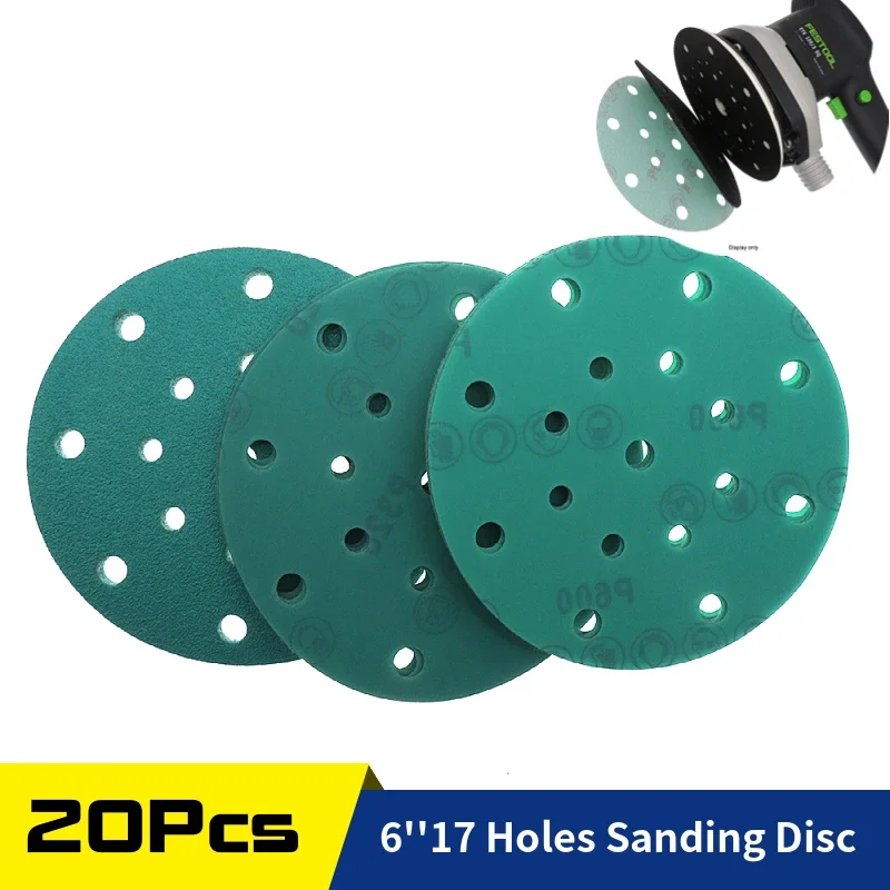 20Pcs Sandpaper PET Film 6 Inch 17 Hole 60-2000Grit Hook and Loop Sanding Disc 150mm for Orbital Sander Woodworking Automotive