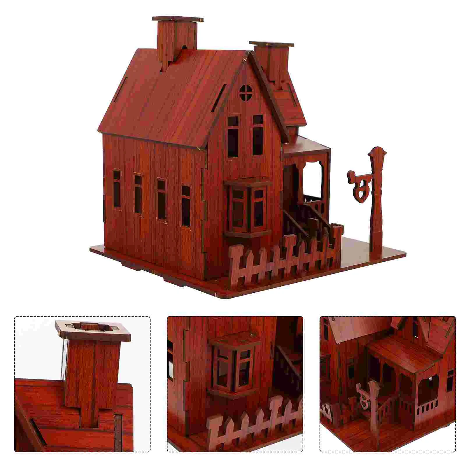 Wooden House Model Puzzle Toy Miniature Ivory Wood 3D Shape Puzzles Kids Craft Creative Building Kit Imagination