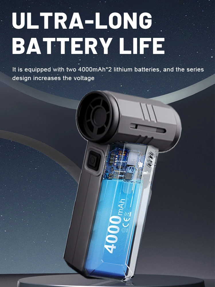 Powerful 800000 RPM Violent Fan Strong Dust Blower Mini Turbo Jet Fan Rechargeable 58m/s Turbo Fan Powerful Blower for Cleaning