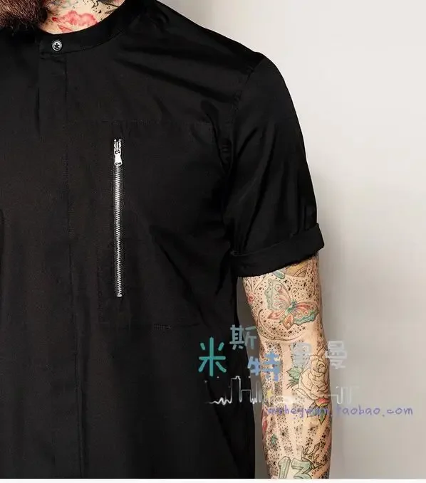 S-6XL 2024 New Men Women's Clothing Mr Fashion Stand Collar Short-sleeve Asymmetrical Long After Short Shirt Singer Costumes