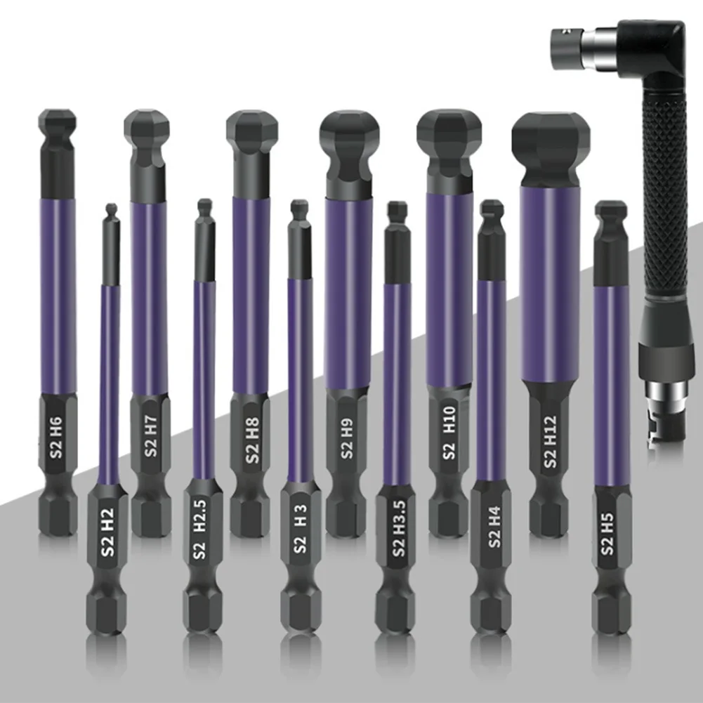 H2-H12 Chave de fenda Bits para broca elétrica, bola magnética End, cabeça de hexágono, Hex Shank, Wrench Hand Tool, 75mm, 13Pcs