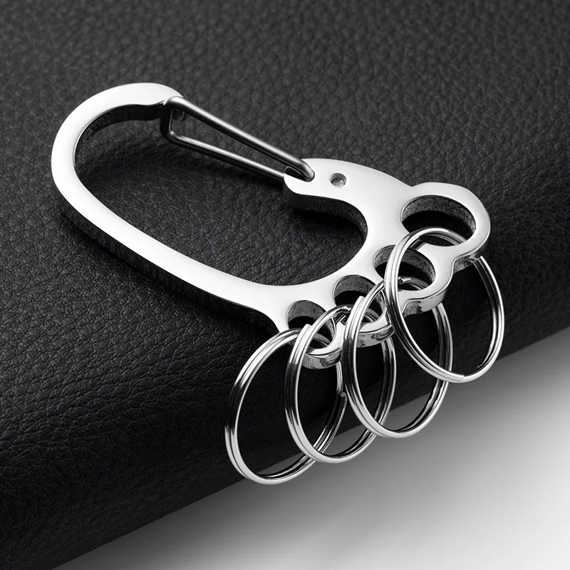 1pc Simple Stainless Steel Feet Keychain Durable Metal Key Holder with 4 Bonus Key Ring Waist Hanging for Men