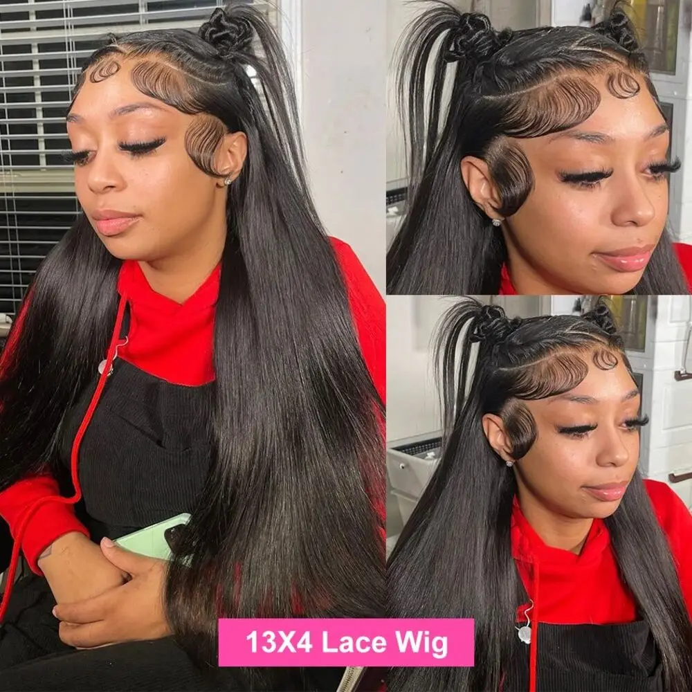 40 Inch Black Straight Human Hair Hd Transparent Lace Frontal Wigs 13x6 100% Brazilian Front Wig Choice For Women Cheap On Sale