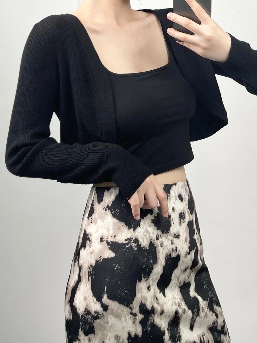 

Тонкий вязаный кардиган-свитер с V-образным вырезом, укороченный, из смесовой шерсти, для кондиционированных помещений, K3