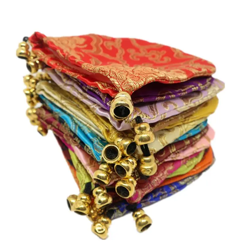 Chinese Silk Brocade Jewelry Bag Cosmetic Storage Bags Drawstring Women Jewelry Storage Bag Mini Coin Dropship