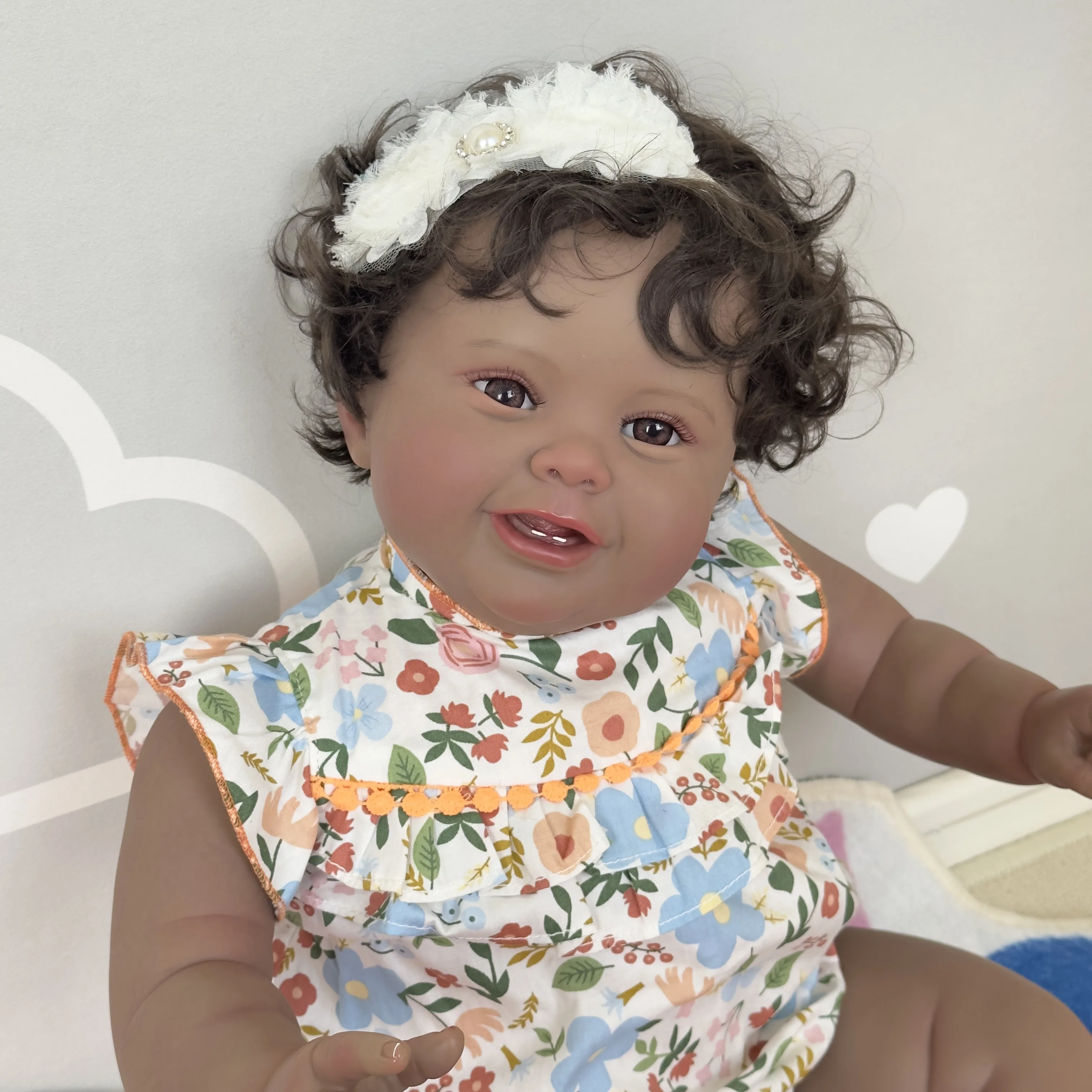 24 Inch Kodi Reborn Toddler Girl Baby Doll Dark Brown Skin 3D Painting with Visible Veins Rooted Hair High Quality Doll Toys