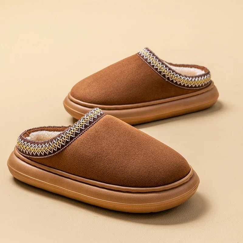 شباشب قطيفة للرجال لفصل الشتاء، أحذية منزلية سميكة غامضة للأماكن المغلقة مع نعل EVA خفيف الوزن، شباشب دافئة مريحة للخريف والشتاء #2