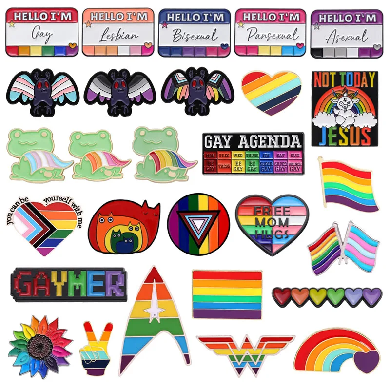 Alfileres de esmalte de arcoíris LGBT, caja de diálogo de Orgullo Gay Asexual Trans lesbiana, broches, solapa, mochila, insignia, joyería, regalos, accesorios