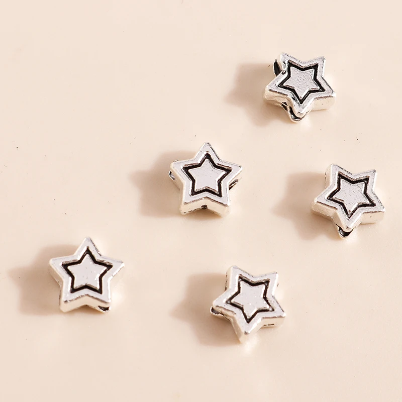 Leslie 50 Stück 7*7mm versilberte fünfzackige Stern-Charm-Abstandshalter-Perlen für Halsketten, Armbänder, Ohrringe, DIY-Schmuckherstellung – Detail 5
