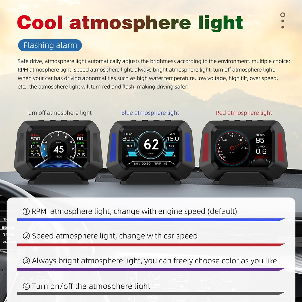 P21 4x4 Inclinometer Auto Accessories Real-Time Off-road Vehicle System Speedometer Gradient GPS HUD Car Level Sensor