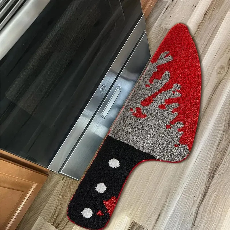 Horror Knife Shaped Area Rug Spooky Blood Print Non‑Slip Soft Floor Mat for Halloween Party Living Room Bedroom Home Decor