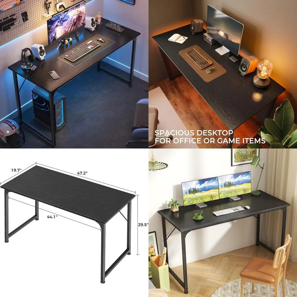مكتب كبير 48 للألعاب الحديثة والمكتب مع مساحة تخزين واسعة وغرفة ليغرف واسعة، معدن أسود أنيق