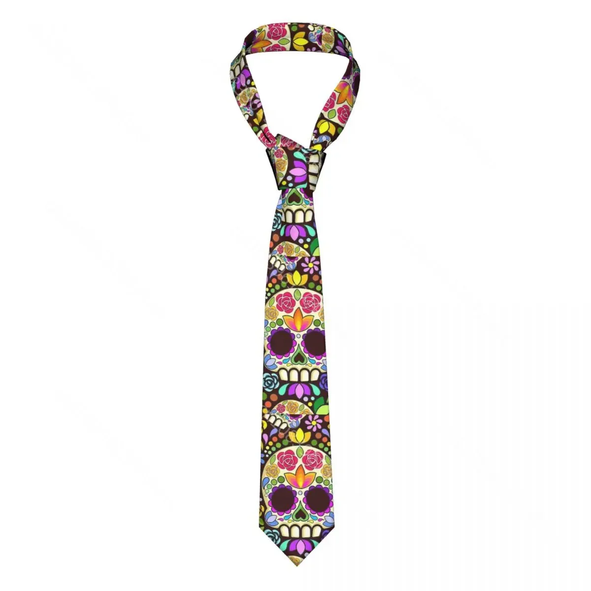 Skull Floral Mexican Calaveras Men Necktie Silk Polyester 8 cm Classic Neck Ties for Mens Accessories Office