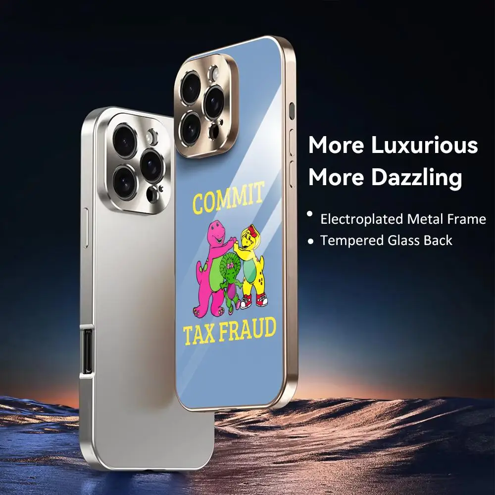 Barney C-Commit Tax Fraud Phone Case For iPhone 17 16 15 14 13 Pro Max Plus Electroplated Metal Case Glass Back Cover - view 6