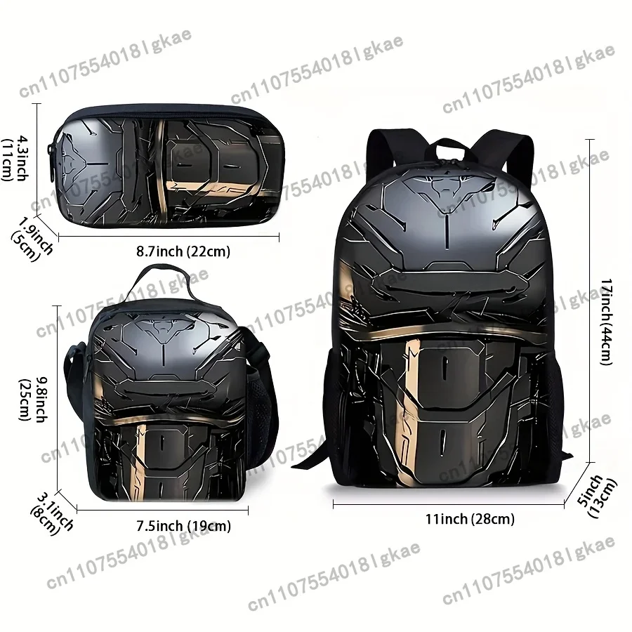 Collection Of Three Black Backpacks Showcasing 3D Printed Steel Mech Patterns., For Teenager