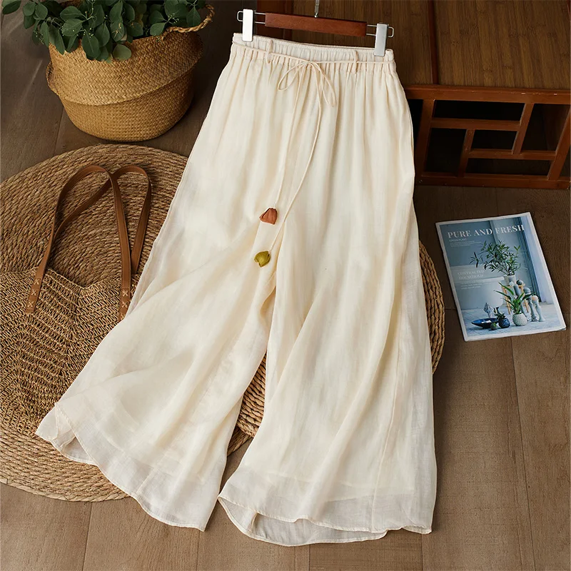 

High-End Women's Comfortable Wide Leg Pants Summer Casual Silk Casual Loose Drapey Versatile Style A-Line Skirt Pants