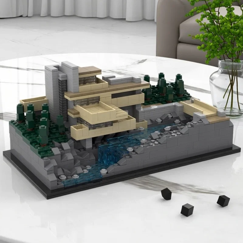 Creative Modular Architecture FallingWater House Villa Model DIY Kids Puzzle Building Blocks Assembly Toys Adult Collection Gift