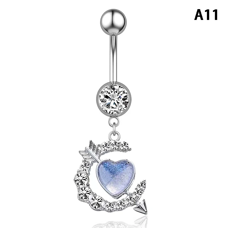 1PCS Zircon Heart Moon Dangle Belly Button Rings Stainless Steel Navel Barbell Ring Body Jewelry Piercing For Women Girl image 5