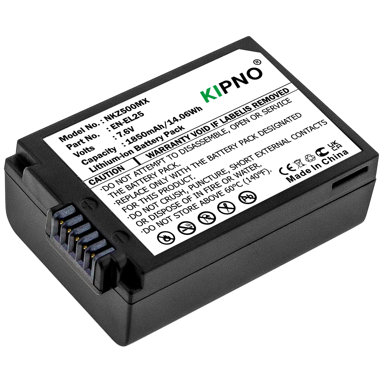 

Литий-ионный аккумулятор KIPNO для камер Nikon EN-EL25 VFB12502 Z50 Z50ZFC Z30 Z FC Mirrorless, 1850 мАч, 7.6 В, 14.06 Вт·ч
