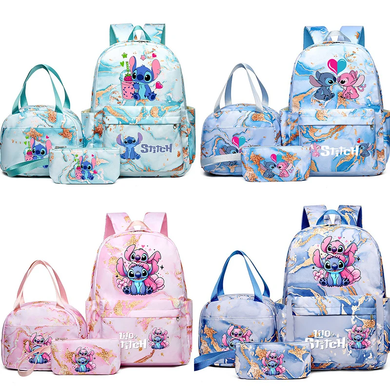 

Girl Boy Kid Backpack Student Cartoon Schoolbag 3Pcs set Lilo Stitch Large Double Shoulder Bag Travel Bookbag Laptop Sets Gift