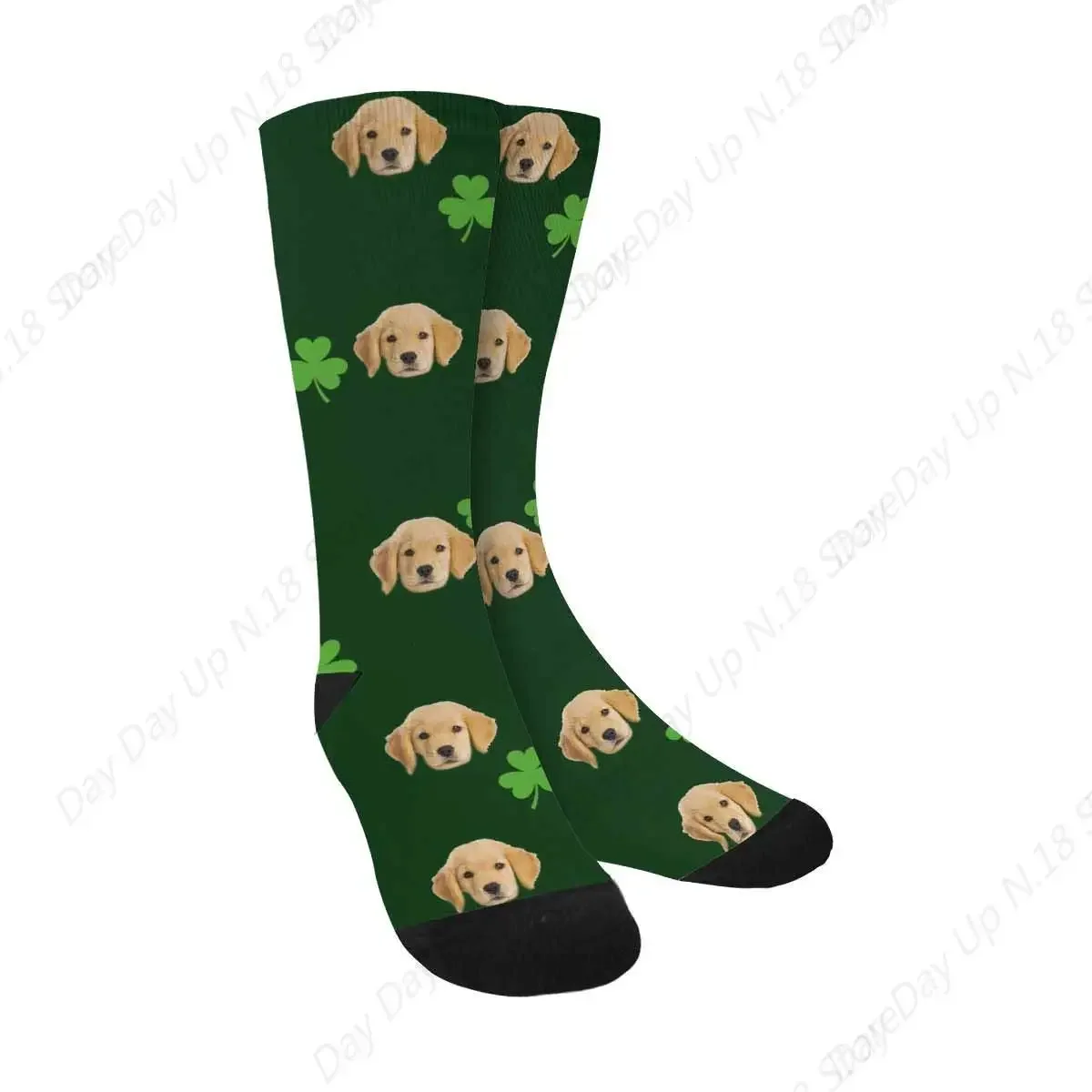 Custom Socks With Faces Clovers Personalized Printed Photo Crew Socks St. Patrick'S Day Gifts For Men Women Black Bone Pattern