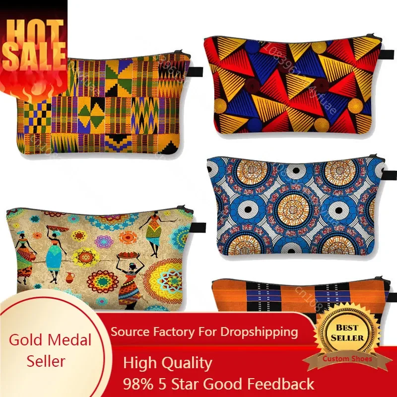 

African Woman Print Make Up Bag Fashion Casual Mini Handbag Afro Girls Cosmetic Bag Portable Storage Bags