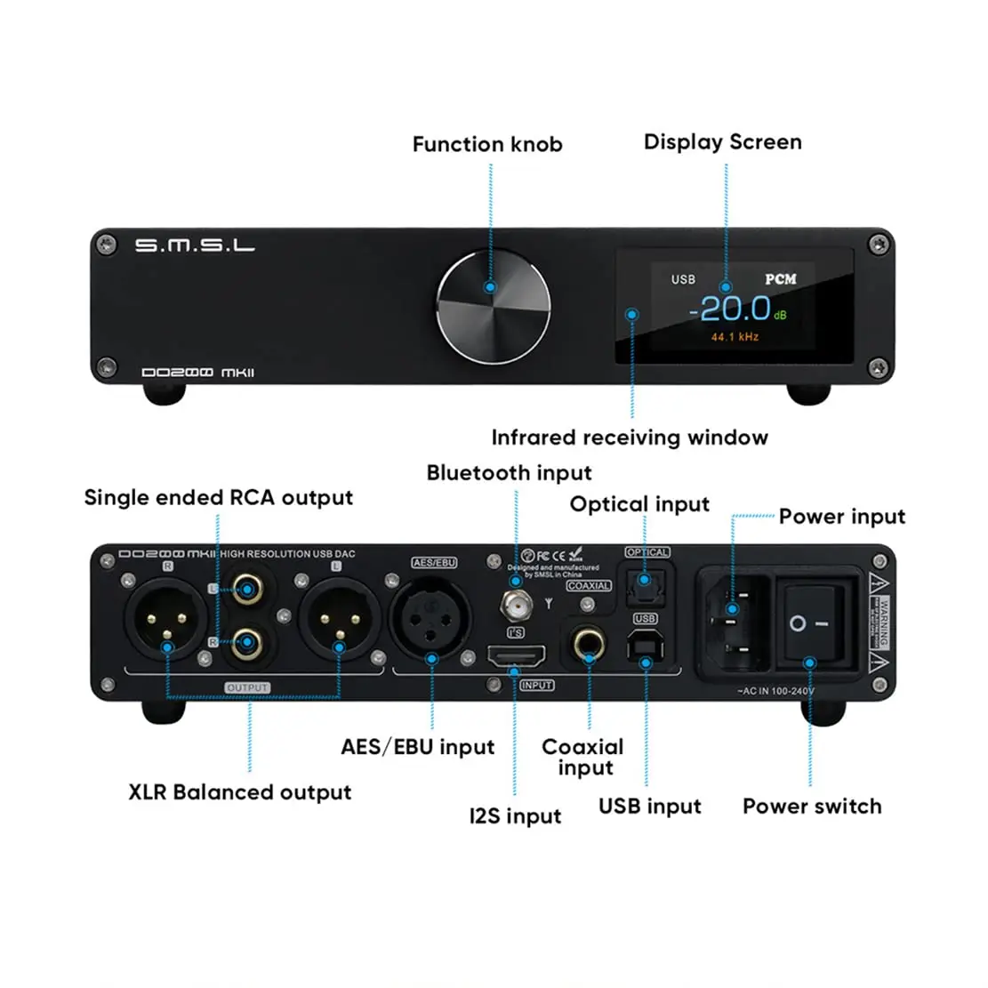 SMSL DO200 MKII ES9068AS*2 MQA Decoder BT5.0 32Bit/768kHz DSD512 OPA1612*5 with Remote Control DO200MKII