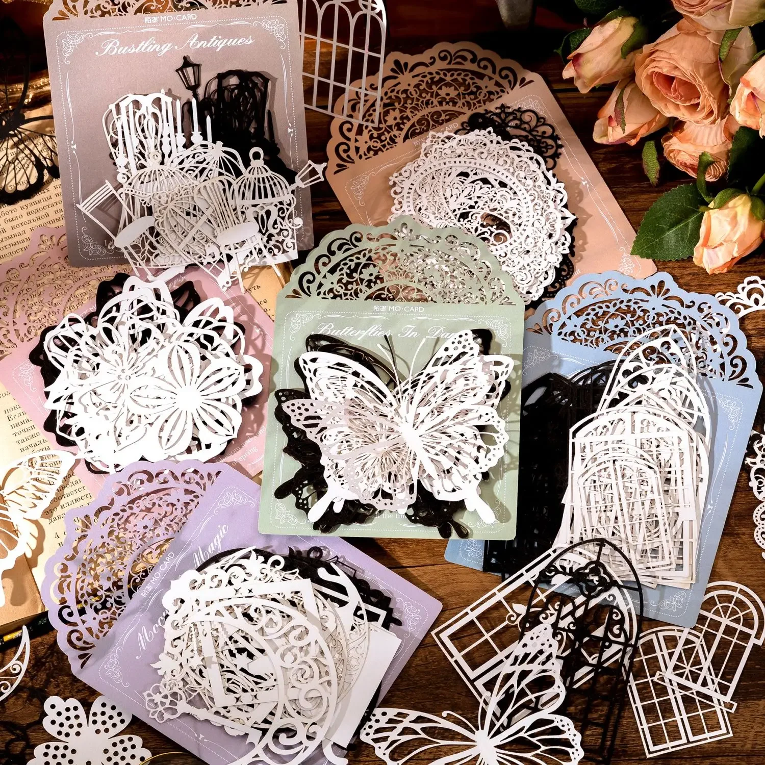 20pcs/pack Embossing Hollow Out Craft Paper  Retro Creativity Moon Butterfly Window Collage Paper Journal Scrapbooking Material