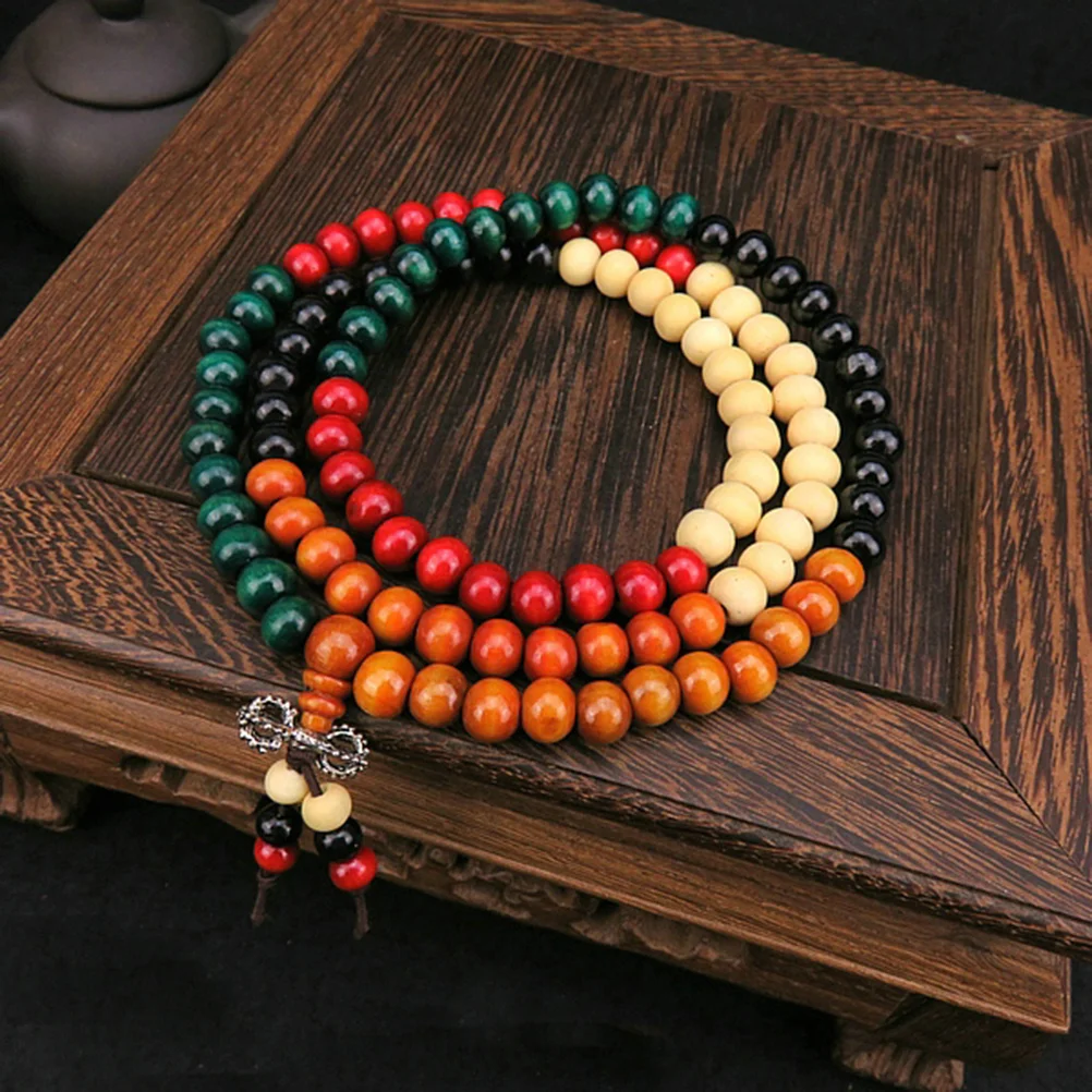 3 Pcs Small Leaf Rosewood Man Initial Bracelet for Men Bamboo Prayer Wooden Bead Bracelets