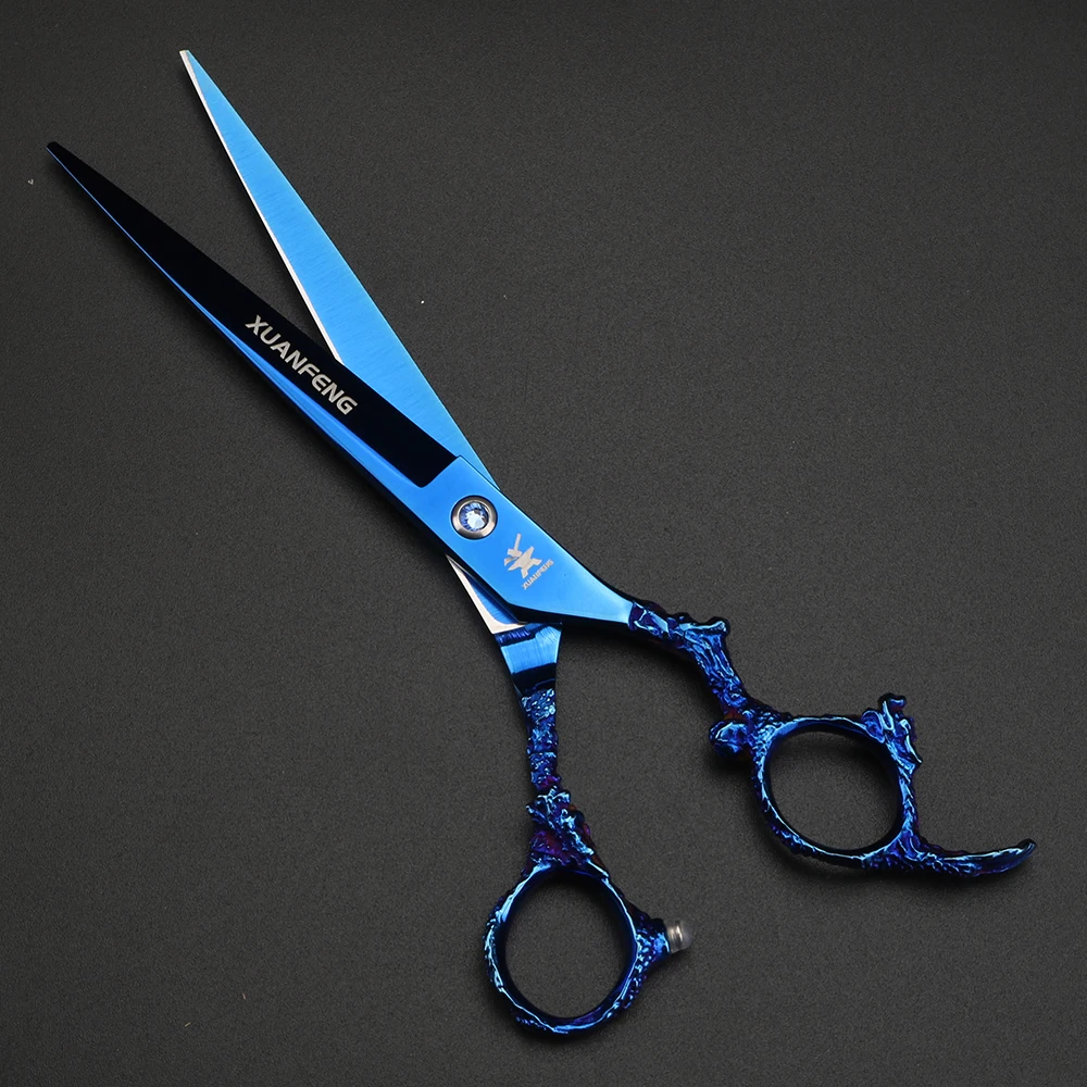 XUANTENG مقص عر 7 بوصة بمقبض تنين أزرق مقص قطع 440C مقص ياباني #5