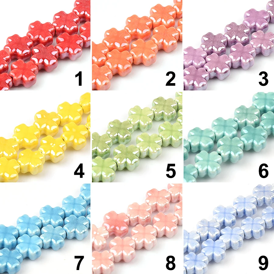 10pcs 12mm New Four-leaf Clover Colorful Ceramic Beads Bracelet Fashion Jewelry Accessories DIY Pendant Making