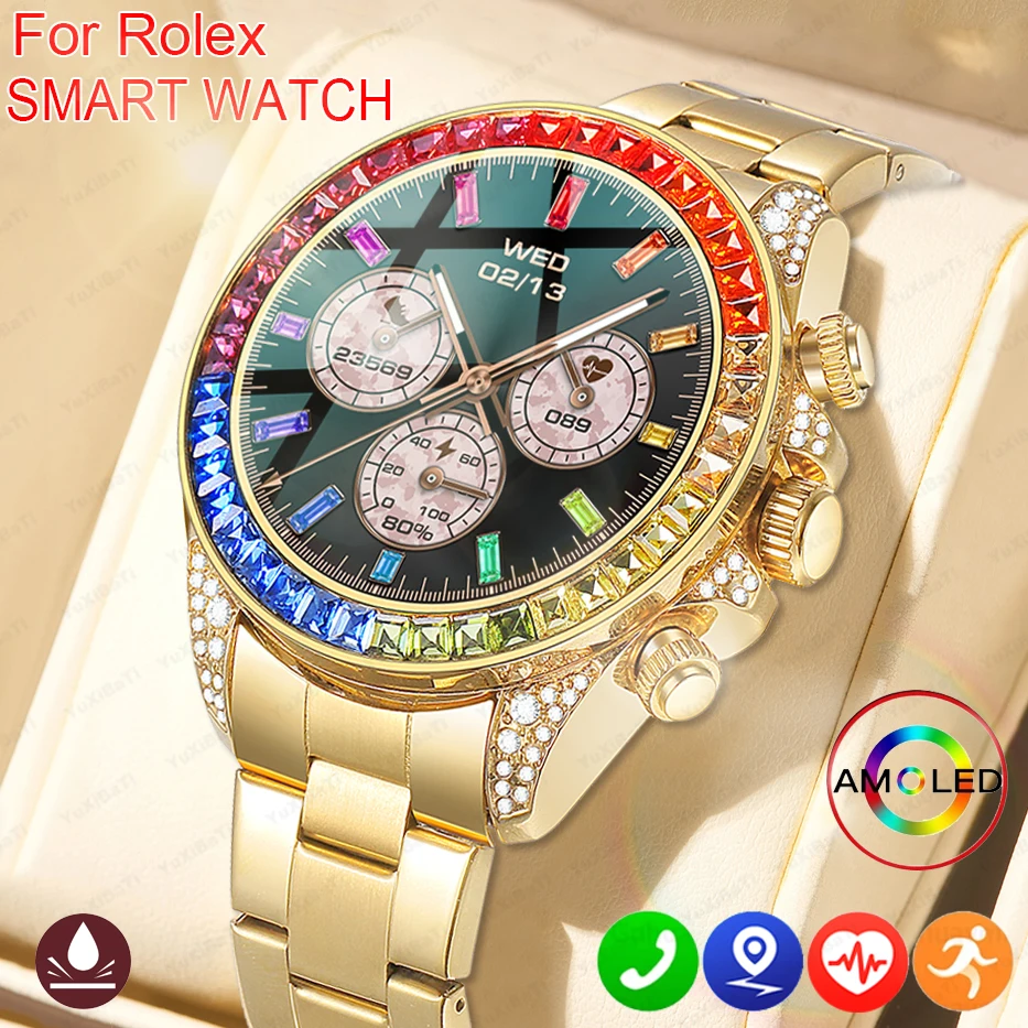 2025 Luxury For Rolex Smart Watch Men Compass GPS Track Smartwatch AMOLED Health monitoring Temperature Clock BT Call Smartwatch