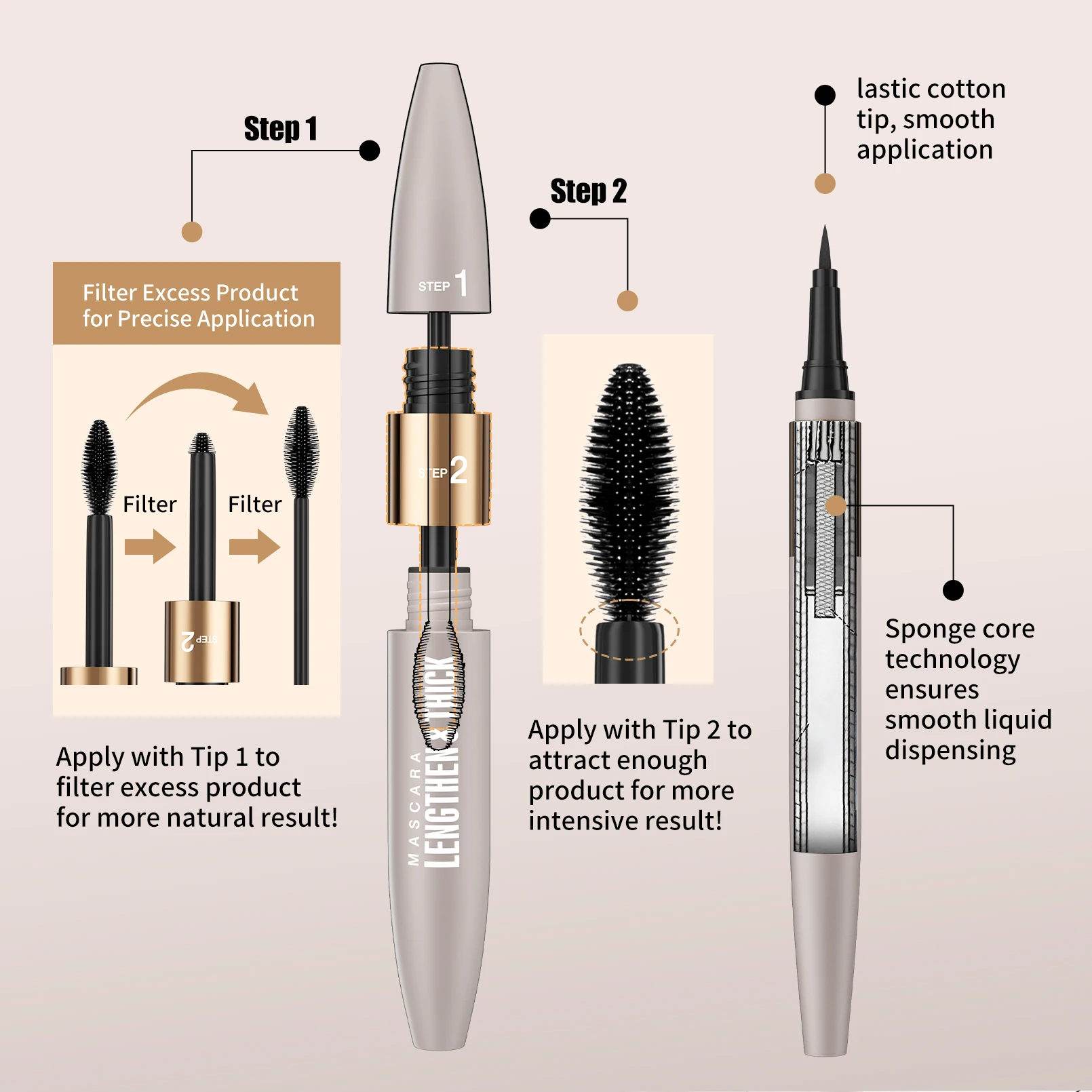 Waterproof & Sweat-Resistant Smudge-Proof Eyeliner, Lengthening & Thickening Mascara, Mascara & Eyeliner Combo Set