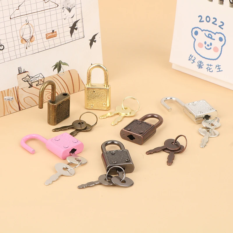 1Set Rectangle Padlocks Mini Luggage Hardware Locks With Key Lock For Travel Wedding Jewelry Box Diary Book Suitcase