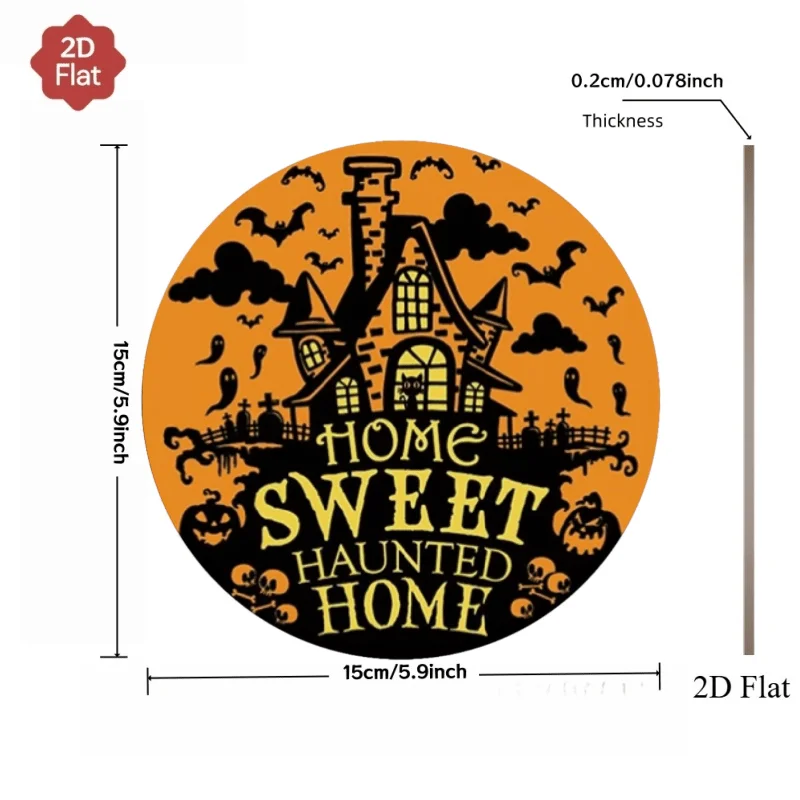 2D Flat, 1pc 2D Flat Printed Round Vintage Art Wooden Sign, Halloween/Horror Sweet Home - Vintage Wood Plaque, Suitable for Ware